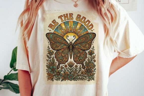 Boho Butterfly Retro Sun Graphic: A Free-Spirited Design Asset