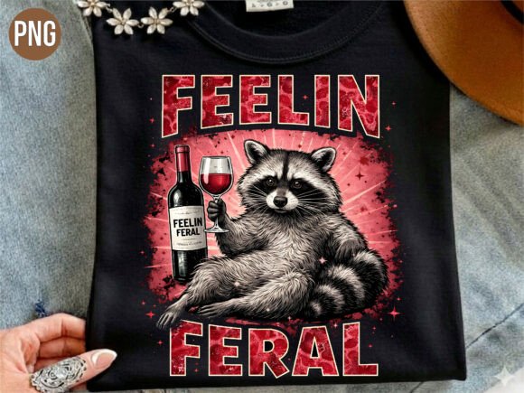 Feelin Feral Wine Raccoon Graphic: A Bold Design Asset