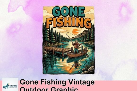 Reel in the Retro Charm: The Gone Fishing Vintage Outdoor Graphic