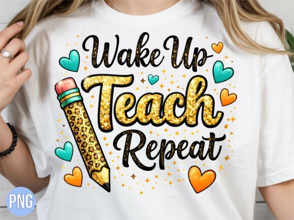 Wake Up, Teach, Repeat: A Teacher Graphic PNG for Modern Designs